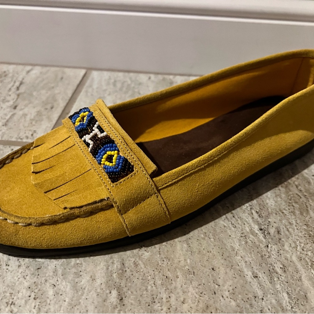 Yellow Beaded Women's Loafers